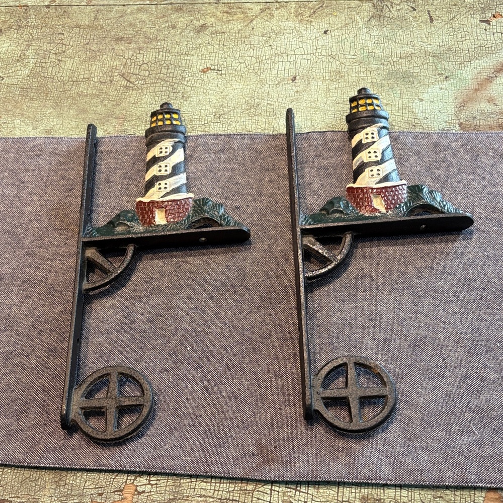 Cast Iron Lighthouse Wall Sconces Nautical Coastal Set 2
